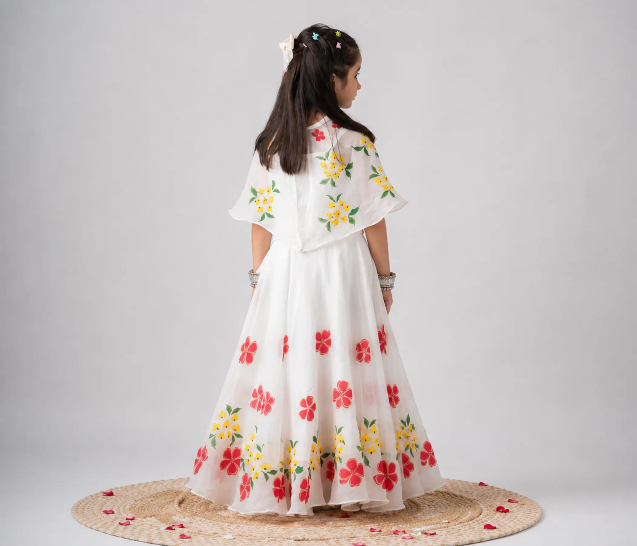 Hand-Painted White Organza Lehenga Choli for Premium Kids Clothing